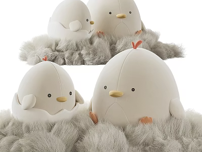 Cute Chicken Plush Toys In Diverse Forms On Fluffy Material 3d model