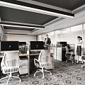 Office Area Studio Office Desk Chair Computer Desk Chandelier Work Staff 3d model