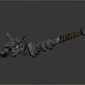Detailed Warhammer Weapon With Metal Chain And Red Gemstone Decorative Handle