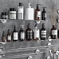 Modern Bathroom Accessories Including Shelves Towel Racks Soap Dispensers Towels And Toothbrush Holders