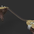 Micro Terrain with Floating Rock Platforms Wooden Bridge Small House Spherical Objects Waterfall and Stones