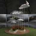 Enchanting Park Landscape With Cloud Shaped Structures Rabbit On Cloud Grass Water And Trees 3d model