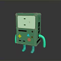 Green Cartoon Style Computer Device With Screen Buttons Simple Face And Blue Arms Legs