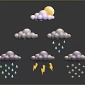 Weather Icons Displaying Clouds Sun Rain Drops Lightning Bolts And Snowflakes