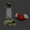 Household Metal Containers Featuring Open Tin Can And Curved Red Canister
