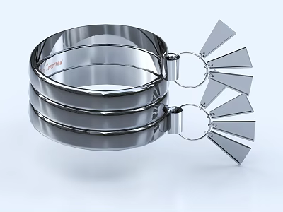 Modern Silver Metallic Bracelet With Multi layered Design And Fan Shaped Geometric Decor 3d model