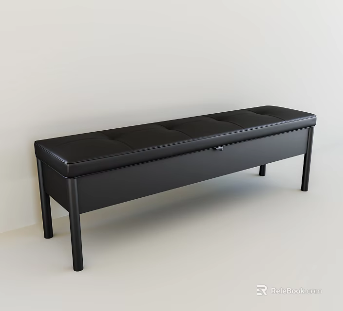 Black Leather Storage Bench With Simple Design And Sturdy Legs For Indoor Use 3d model
