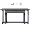 Modern Minimalist Gray Top Dining Table With Black Metal Frame And Drawer