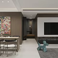 Modern Living Dining Room Interior With White Sofa TV Wall Rug And City View Window