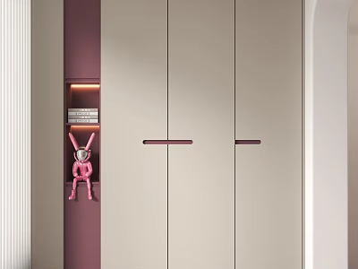 Modern Luxury Decorative Cabinet In Beige With Pink Rabbit Ornament And Side Storage Niche 3d model