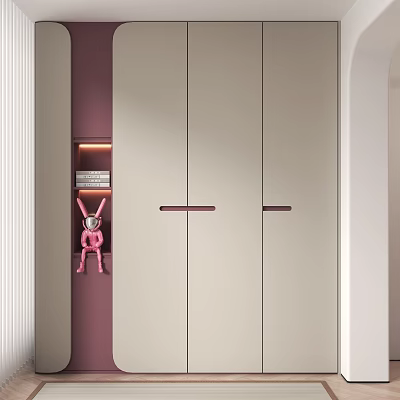 Modern Luxury Decorative Cabinet In Beige With Pink Rabbit Ornament And Side Storage Niche 3d model