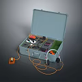 Tactical Weapon Open Case With Electronic Components Wires Headphones And Orange Device 3d model