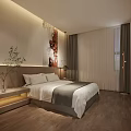 Modern Hotel Guest Room Interior With Comfortable Bed Decorative Painting And Wooden Floor