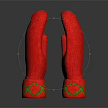 Warm Red Winter Gloves Featuring Green Cross Pattern On Cuffs 3d model