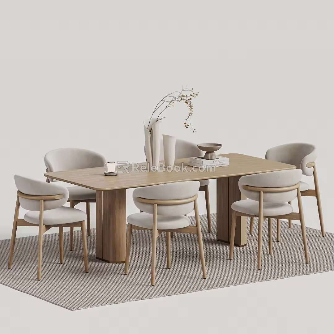 Log Style Dining Table and Chair Combination Nordic Dining Table and Chair Rectangular Dining Table Solid Wood Dining Table Solid Wood Dining Chair Dining Table Ornaments 3d model