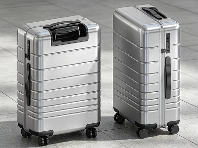Two Silver Suitcases With Modern Metallic Design And Smooth Rolling Wheels 3d model