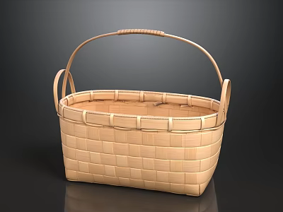 Handmade Woven Storage Basket With Light Brown Wicker And Handle Design 3d model