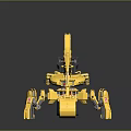 Yellow Functional Engineering Vehicle with Mechanical Arm Claw Tracks Warning Tape and Grid Background 3d model