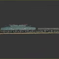 Blue Model Train Locomotive With Freight Car And Loaded Cargo On Display Base