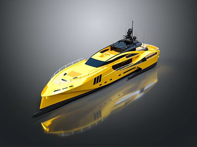 Yellow Modern Luxury Yacht With Black Top Sleek Design And Reflective Surface 3d model