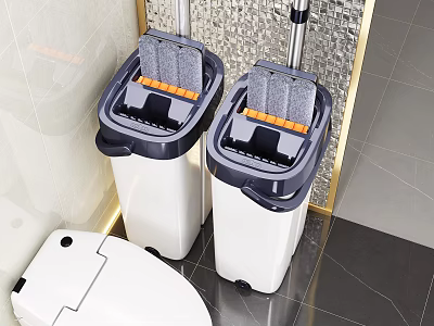 Modern Mop Buckets With Mops For Bathroom Daily Cleaning Tools Setup 3d model