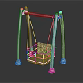 Children's Outdoor Swing Equipment Featuring Gray Frame Yellow Grid Seat And Safety Base