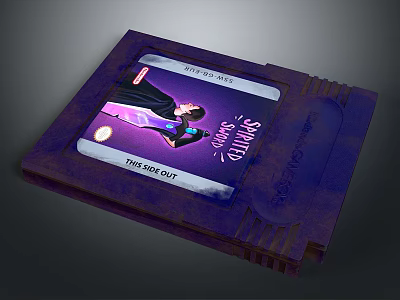 Vintage Purple Game Cartridge With Dark Cut Chronicles And Character Illustration 3d model