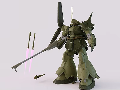 Green Armored Mecha Model With Spear Missile Launchers Standing Pose And Detailed Components 3d model