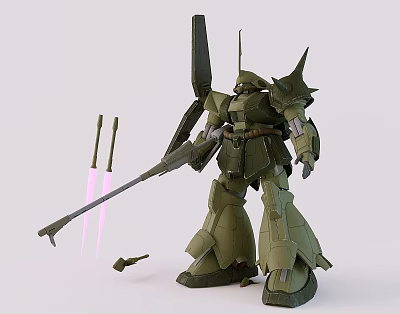 Green Armored Mecha Model With Spear Missile Launchers Standing Pose And Detailed Components 3d model
