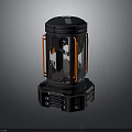 Futuristic Sci Fi Black Cylinder Device With Orange Handles And Transparent Structure