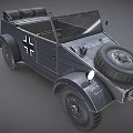 Vintage Military Open Top Vehicle Featuring Spare Tire And Dark Exterior Design