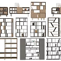 Various Modern Wooden Bookcases With Open Shelves And Multi Layer Storage Designs 3d model