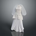 Elegant White Dress With Transparent Sleeves Cinched Waist And Ruffled Hem