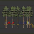 Outdoor Play Area With Pine Trees Green Surface Climbing Structures And Colorful Equipment