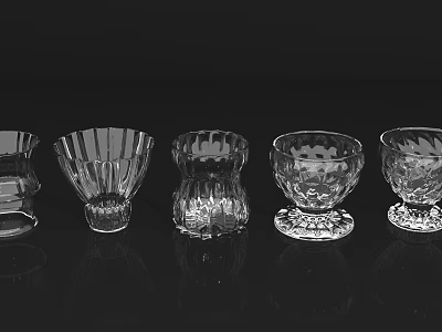Elegant Transparent Glass Cups With Intricate Patterns For Home Display And Use 3d model