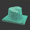 Natural Wooden Stump with Growth Rings and Green Foliage on Stone Base