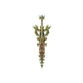 Ornate Decorative Sword With Intricate Green Red Designs And Gemstone Accents