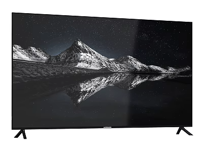 Modern Black TV Displaying Snowy Mountain And Starry Sky Reflection With Stable Stand 3d model
