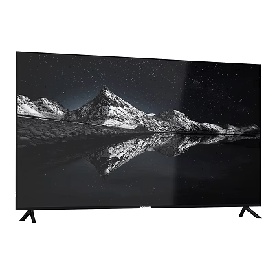 Modern Black TV Displaying Snowy Mountain And Starry Sky Reflection With Stable Stand 3d model