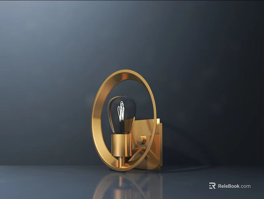 Gold Round Modern Wall Light with Elegant Design and Metal Frame Mounted on Wall 3d model 