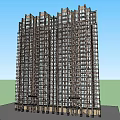 High Rise Residential Building With Multiple Towers Glass Windows Stone Base Blue Sky Green Ground