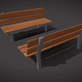 Public Park Bench With Wooden Seat And Metal Frame Outdoor Facility Design