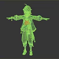 3D Young Boy Character Model Wearing Traditional Outfit With Green Red Accents And Standing Pose
