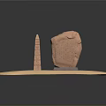 Ancient Egyptian Sculpture Carving with Obelisk and Hieroglyphic Stone Tablet on Sand Base