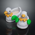 White Ducks Toy Decorations With Yellow Beaks And Green Wings On Dark Background