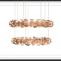 Modern Circular Copper Chandeliers With Decorative Leaf Design Hanging In Interior Room 3d model