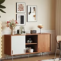 Modern Cozy Interior Sideboard With Flower Vase Coffee Machine Radio And Table Lamp Wall Art