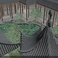 Ancient Architecture Courtyard Featuring Gray Tiled Roofs Wooden Corridors Lotus Pond And Pagoda Ornament