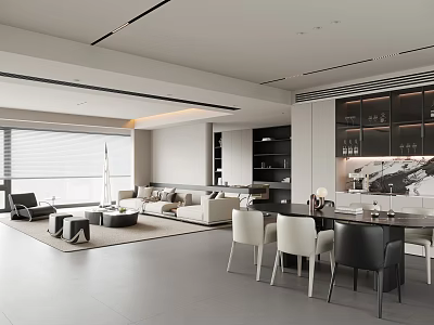 Modern Living and Dining Room Interior Design With Sofa Dining Table Chairs And Open Layout 3d model