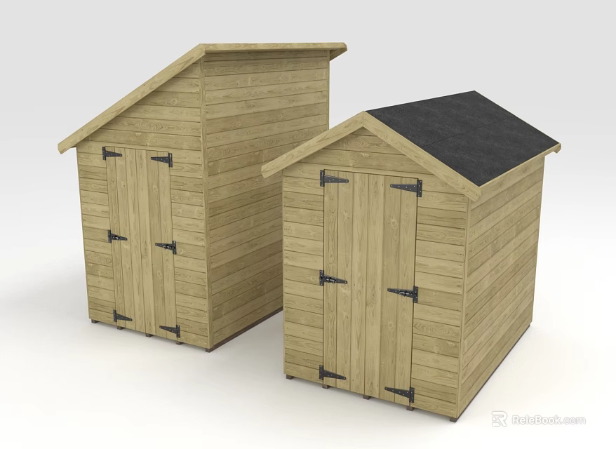 Two Wooden Storage Sheds With Different Roofs Large And Small Designs 3d model 